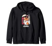 Cute Corgi with London Landmarks British England Souvenir Zip Hoodie
