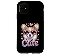 Cute Corgi Y2K Airbrush Style Heart Sunglasses Dog Lover Case for iPhone 11