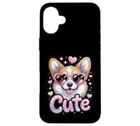 Cute Corgi Y2K Airbrush Style Heart Sunglasses Dog Lover Case for iPhone 16 Plus
