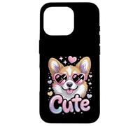 Cute Corgi Y2K Airbrush Style Heart Sunglasses Dog Lover Case for iPhone 16 Pro