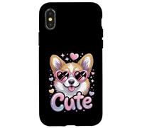 Cute Corgi Y2K Airbrush Style Heart Sunglasses Dog Lover Case for iPhone X/XS