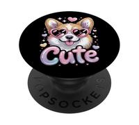 Cute Corgi Y2K Airbrush Style Heart Sunglasses Dog Lover PopSockets Adhesive PopGrip