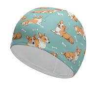 Cute Corgis Stylish Swimming Caps Waterproof Shower Cap for Hair Protection Easy to Put On And Off
