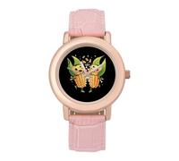 Cute Corn Cobs Dancing Women's Wrist Watch Fashion Wristwatches with Pink Strap Gifts for Women Mother Wife Birthday