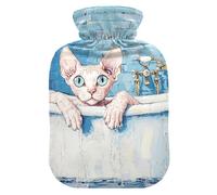 Cute Cornish Rex Cats Vintage Bathtub Cute hot Water Bottle with Soft Cover, 2L Warm Compress for Hot and Cold Therapies, Sore Muscle, bolsas de agua Caliente para Dolores