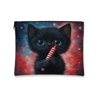 Cute Cosmic Makeup Zipper Bag, Space Fantasy Black Kitten Travel Cosmetic Pouch, Portable Small Canvas Organizer, Autumn Festival Gift for Women, black, 7x9 Inch, Kitten