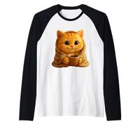 Cute Cosy Cat in Blanket, Adorable Animated Leo The Cat Raglan Baseball Tee