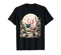 Cute Cottagecore Aesthetic Axolotl Reading Book Nerd Value Graphic T-Shirt, Men, Black, XL