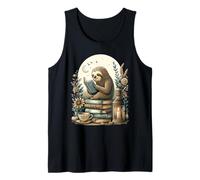 Cute Cottagecore Aesthetic Sloth Reading Book Nerd Tank Top