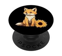 Cute Cottagecore Fox Kit in Sunflower Garden Animal Lover PopSockets Adhesive PopGrip