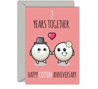 Cute Cotton Anniversary Card for Boyfriend Girlfriend - 2 Years Together - Happy 2nd Wedding Anniversary Cards for Women Men, A5 Greeting Cards Anniversaries