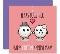 Cute Cotton Anniversary Card for Boyfriend Girlfriend - 2 Years Together - Happy 2nd Wedding Anniversary Cards for Women Men, 145mm Greeting Cards Anniversaries