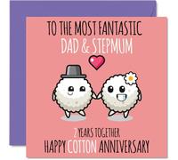 Cute Cotton Anniversary Card for Dad & Step Mum, 2 Years Together