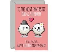 Cute Cotton Anniversary Card for Dad & Step Mum - 2 Years Together - Happy 2nd Wedding Anniversary Cards for Step Mum Dad, A5 Greeting Cards Anniversaries