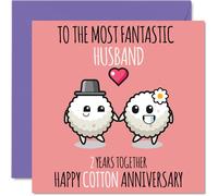 Cute Cotton Anniversary Card for Husband - 2 Years Together - Happy 2nd Wedding Anniversary Cards for Husband from Wife, 145mm Greeting Cards Anniversaries