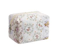 Cute Cotton Mini Cosmetic Bags for Purse,Featherweight Small Quilted Makeup Bag with Zipper, Lipstick Pouch Organizer for Women Girls, 04Spring Flower