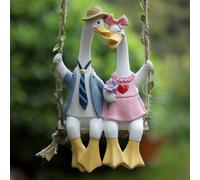 Cute Couple Duck Swing Ornament in Resin for Adding Charm to Your For Outdoor Space