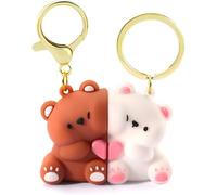 Cute Couple Keychain, 2PCS Mini Kawaii Cartoon Statue Bears Panda Figurine Key Chains for Women Girl Car Purse Backpack Keys Gifts Decoration Accessories