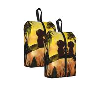 Cute Couple Monkey Print Waterproof Shoe Bag Travel Bag with Carry Strap Storage Bag Versatile Cosmetic Bag-2pcs