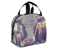 Cute Cow Adult Lunch Bag Dairy Cow Farm Animal Cattle Grassland Country Field Funny Face Cool Grazing Adult Lunch Box for Boys Girls Women Mens