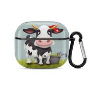 Cute Cow Bluetooth Earbuds Case Cover Full Body Shockproof Protection Hard Case Support Wireless Charging with Keychain Personalized Gift for AirPods 3
