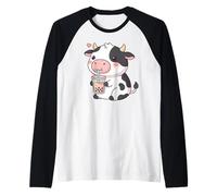 Cute Cow Bubble Tea Kawaii Anime Cows Lover Girls Raglan Baseball Tee