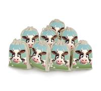 Cute Cow Bunches Pocket Cotton And Hemp with Drawstring 8 Pieces Reusable Gift Bags Jewelry Pouch for Wedding DIY Craft Party (4.9 X 6.7 Inch)