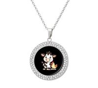 Cute Cow Chicken Multicolored Diamond Necklaces Jewelry Brilliant Circle Pendant Necklace Gift for Women