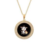 Cute Cow Chicken Multicolored Diamond Necklaces Jewelry Brilliant Circle Pendant Necklace Gift for Women