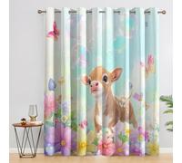 Cute Cow Curtains Blackout, 66x72 Inch 2 Panels - Flower Field Butterfly Pattern Black Out Curtains, Home Decor, 72 Drop Eyelet Window Drapes for Bedroom, Living Room X&P-80