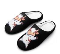 Cute Cow Dancing Men's Cotton Slippers Memory Foam Warm House Shoes for Indoor Outdoor 13-14（46-47）