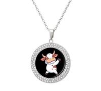 Cute Cow Dancing Women's Custom Pendant Necklace Round Diamond Necklaces Jewelry Gifts for Men Birthday