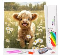 Cute Cow Diamond Art Kits for Adults, Highland Cow Diamond Painting Kits for Adults Beginners, DIY 5D Round Gem Art with Gift Box for Home Wall Decor 14x14 Inch