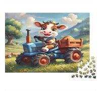 Cute Cow Driving Tractor 1000pc Jigsaw Puzzle for Jigsaw Fans Sturdy Paper Home Decor Wall Art Birthday Present Mental Puzzle Game Home Decoration Jigsaw 38x26cm/1000pcs