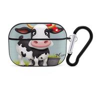 Cute Cow Earbuds Organizer Shockproof Protective Airpods Pro Cover with Carabiner Clip Anti Fall Carrying Earphone Case Cover for Airpods Pro 2nd Generation Black