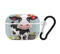 Cute Cow Earbuds Organizer Shockproof Protective Airpods Pro Cover with Carabiner Clip Anti Fall Carrying Earphone Case Cover for Airpods Pro 2nd Generation White