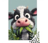 Cute Cow Eating Grass Adult 1000-Piece Jigsaw Puzzle, 38x26cm/1000pcs; Smooth White Cardboard Pieces; Easy to Revisit Throughout The Week