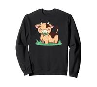 Cute Cow Eating Grass Cartoon Animal Illustration Sweatshirt
