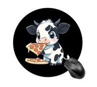 Cute Cow Eating Pizza Non-Slip Mouse Pads Round Rubber Gaming Mousepad for Computer Laptop Gamer