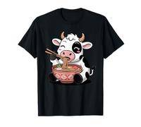 Cute Cow Eating Ramen Japanese Kawaii Animal Noodles T-Shirt