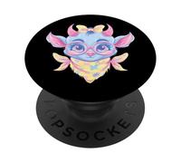 Cute Cow Floral Portrait Farm Animal Lover Graphic Blue PopSockets Adhesive PopGrip