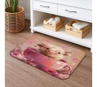 Cute Cow Floral Quick Dry Bath Mat, Pastel Peach Hearts Absorbent Non Slip Shower Mat, Spring Decorative Flannel Washable Bath Rugs for Bathroom Toilet Restroom 16x24 Inch