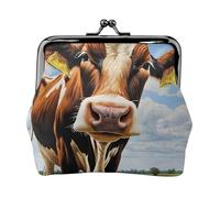 Cute Cow Full Double-Sided Printed Pattern Women's and Girls' Fashionable Leather Kiss Lock Coin Purse Card Bag