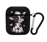 Cute Cow Funny Case Cover Compatible for AirPods 1 & 2 Earbuds Protective Hard Cover with Keychain