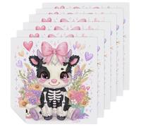 Cute Cow Halloween Suit Pink Bow Cloth Napkins Set of 6, Square Premium Reusable Washable Polyester Table Linen Napkin for Dinner Party