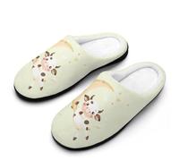 Cute Cow Jumping over The Moon Flannel Slippers For Men Memory Foam Soft Warm Home Shoes Print 9-10(42-43)