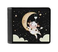 Cute Cow Jumping Over The Moon Printed Bifold Wallet with Hidden Compartments Pocket Money and Credit Card Holder for Men Women