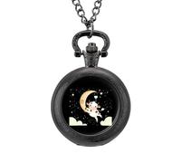 Cute Cow Jumping Over The Moon Vintage Pocket Watch with Chain Arabic Numerals Scale Quartz Pocket Watches Gifts for Men Women