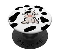 Cute Cow Kawaii Pattern Cow Print Black White PopSockets Adhesive PopGrip