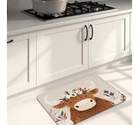 Cute Cow Kitchen Mats for Floor, Floral Brown Design Soft Mats, Cushioned Comfort Washable Non Slip Decor Rugs for Kitchen Sinks Laundry Room Bathroom 16x24 Inch